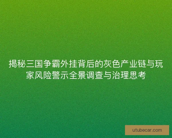 揭秘三国争霸外挂背后的灰色产业链与玩家风险警示全景调查与治理思考